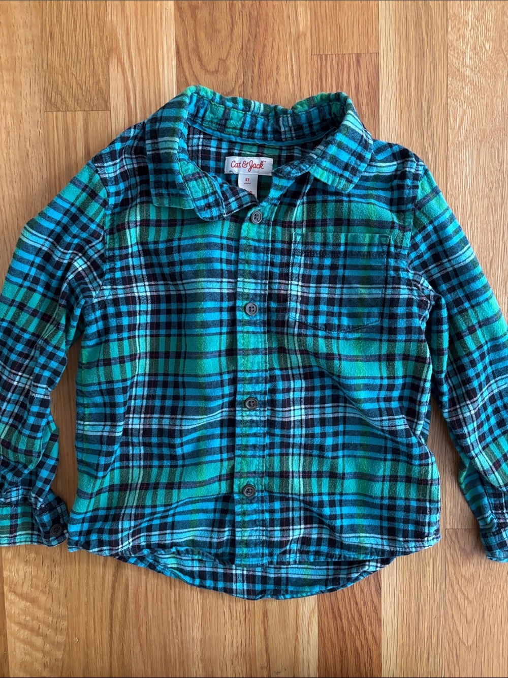 Cat & Jack Green and Blue Flannel Button Down